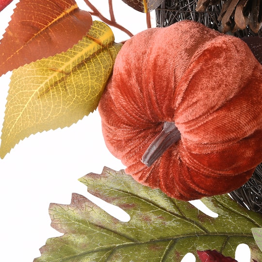 32" White Harvest Sunflowers & Pumpkins Wreath